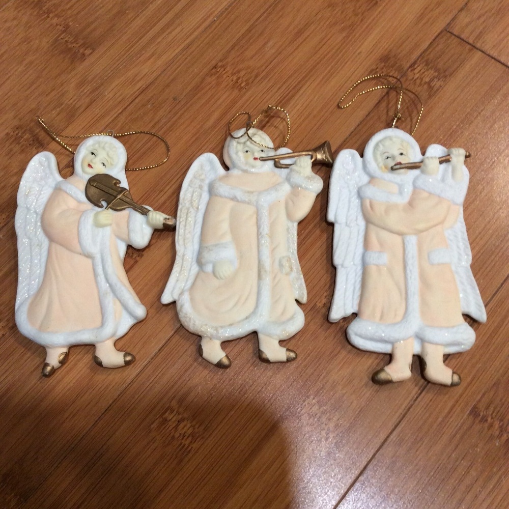 3 Angels Playing Music Wings Christmas Tree Ornaments Holiday Musicians Xmas